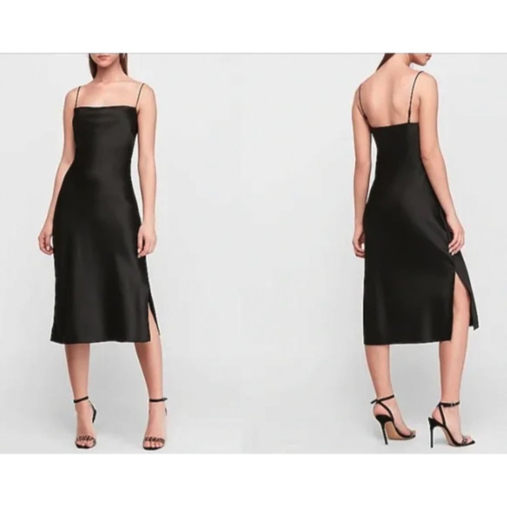 NWOT Express Black Women's Satin Cowl Neck Midi Slip Dress Size S - NEVER WORN